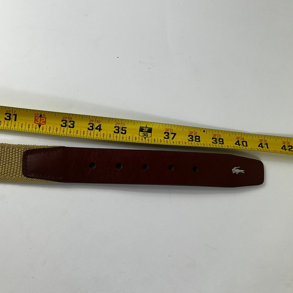 Lacoste Alligator Men's XL Belt Leather Woven Elastic Stretch Brown Tan Vintage - Picture 9 of 9